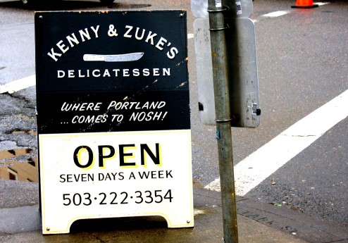 Kenny and Zuke's deli sidewalk sign Portland Oregon