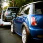 blue mini cooper back side